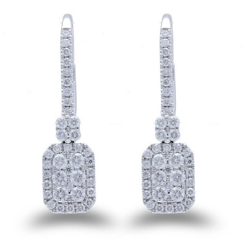 Modern Moonlight Emerald Cluster Earrings: 0.71 Carat Diamonds in 14K White Gold For Sale