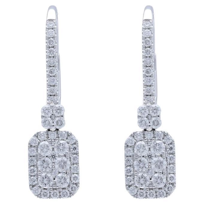 Moonlight Emerald Cluster Earrings: 0.71 Carat Diamonds in 14K White Gold For Sale