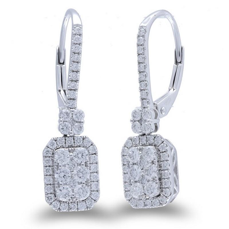 Diamond Total Carat Weight: These captivating earrings boast a total carat weight of 1 carat, adorned with a cluster of 88 round diamonds arranged in an elegant emerald-inspired design.


14K White Gold Setting: Crafted from luxurious 14K white