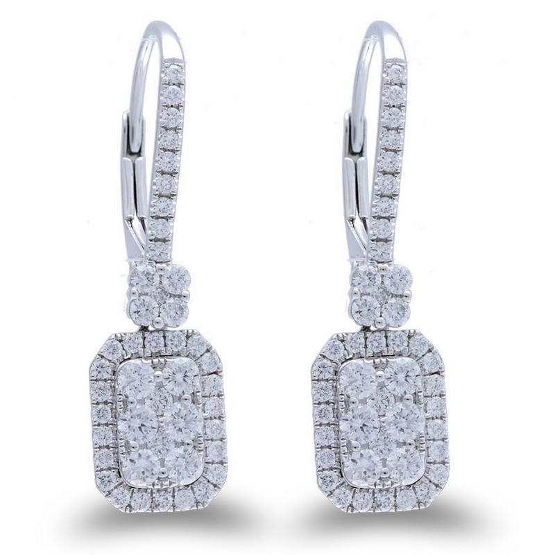 Modern Moonlight Emerald Cluster Earrings: 1.0 Carat Diamonds in 14K White Gold For Sale