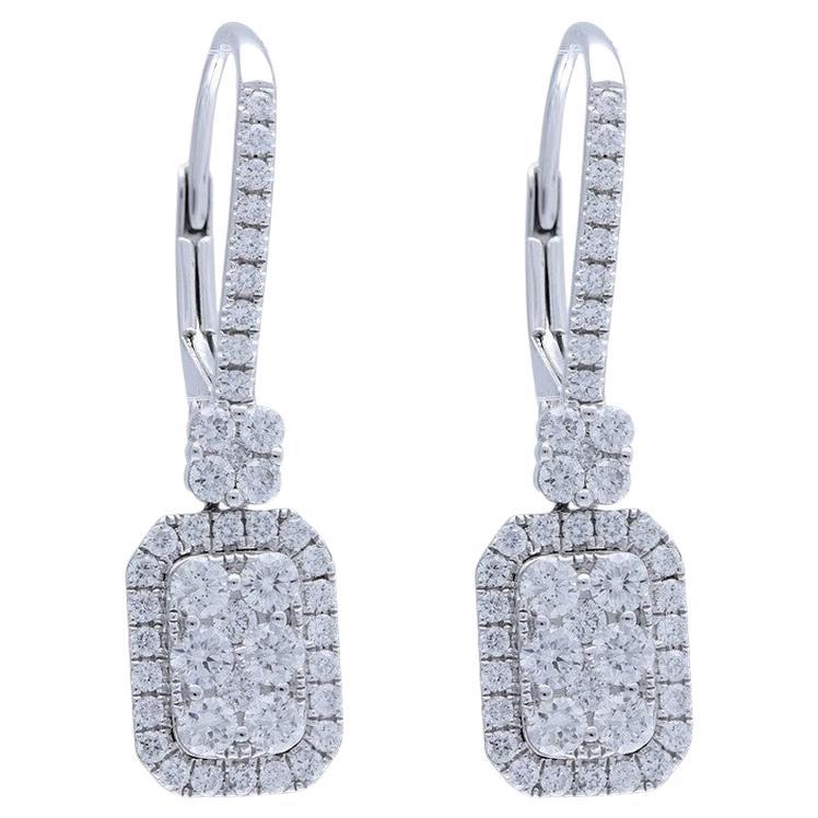 Moonlight Emerald Cluster Earrings: 1.0 Carat Diamonds in 14K White Gold For Sale