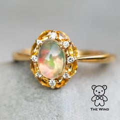 Moonlight Fire Opal Yellow Sapphire Diamond Engagement Ring 18K Yellow Gold