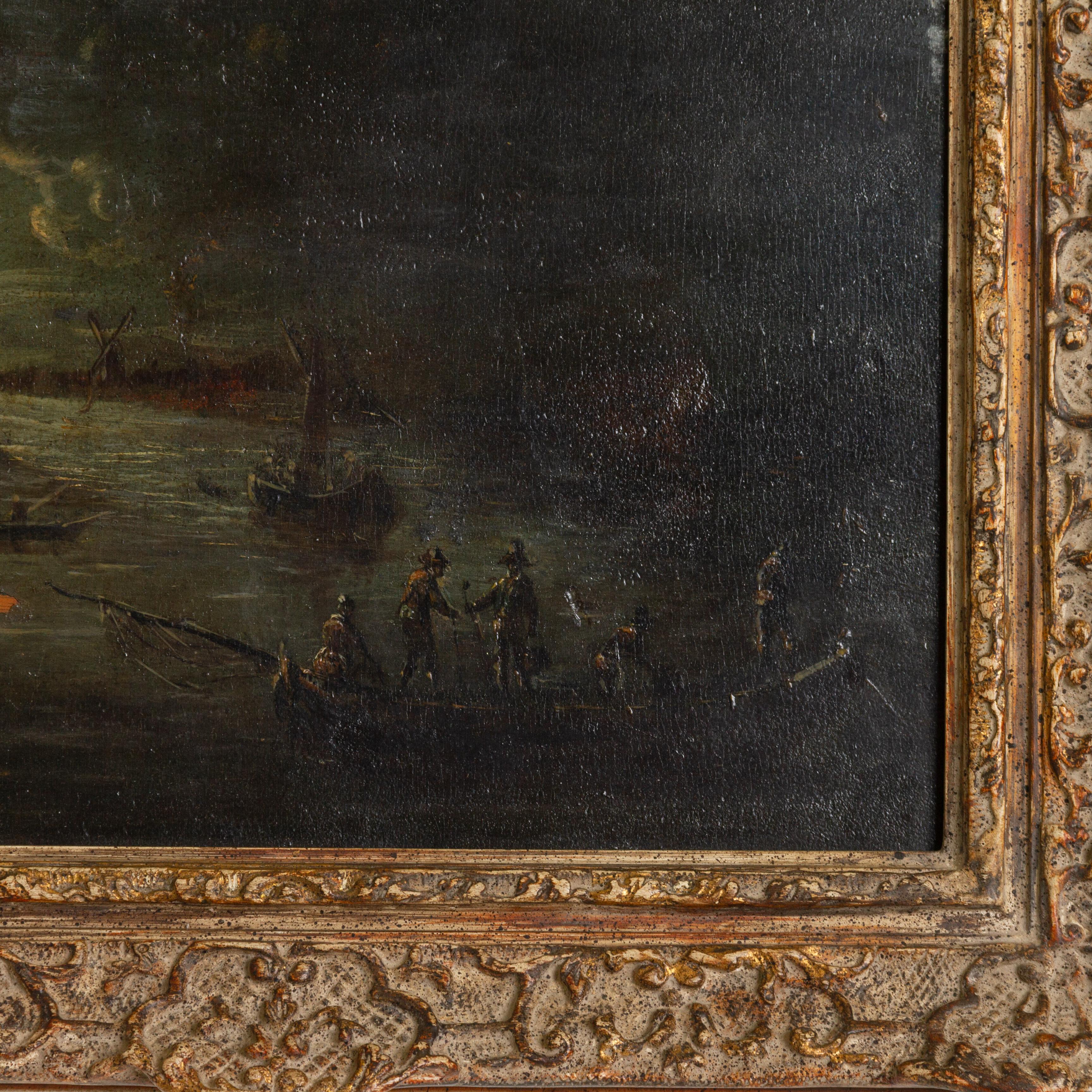 Scena di pesca al chiaro di luna Pittura antica del XVIII secolo In condizioni buone in vendita a Nottingham, GB