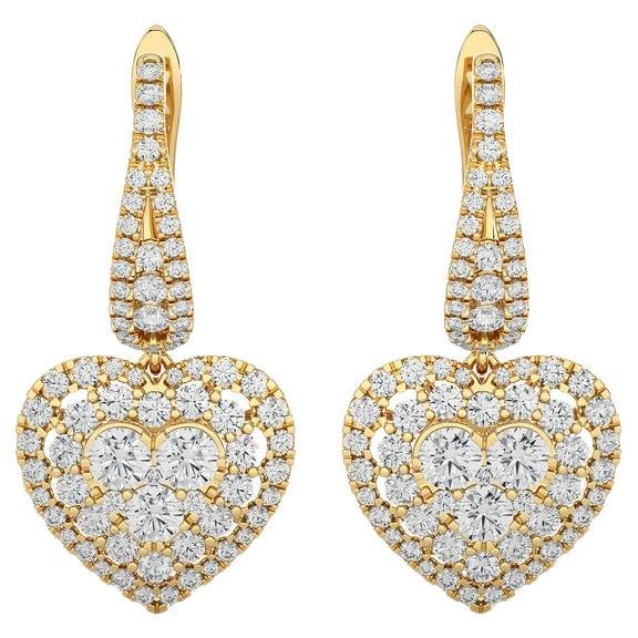 Moonlight Heart Cluster Earring: 1.8 Carat Diamonds in 14k Yellow Gold For Sale