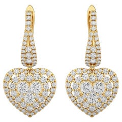 Moonlight Heart Cluster Earring: 1.8 Carat Diamonds in 14k Yellow Gold