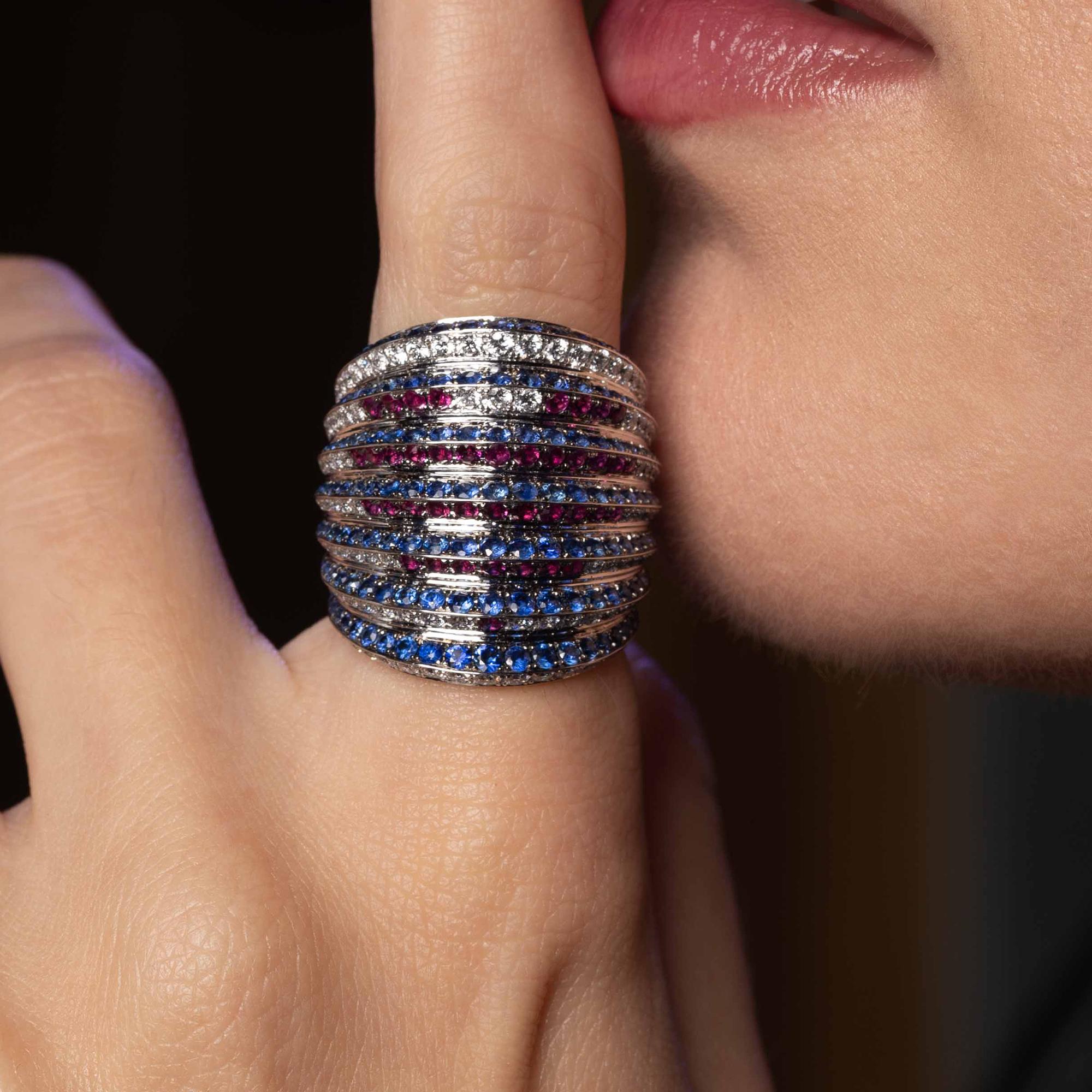 For Sale:  Moonlight Heart Ring in 18ct White Gold with Diamonds, Sapphires & Rubies 3