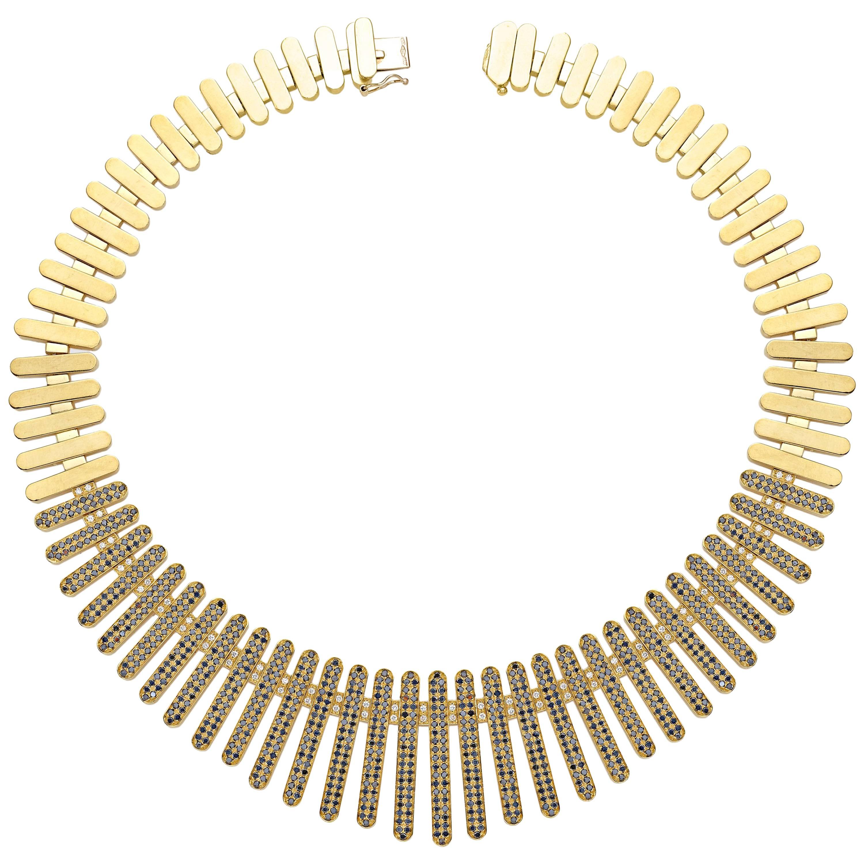 Collar Luz de Luna de Oro Amarillo de 18 K con Diamantes Blancos y Negros