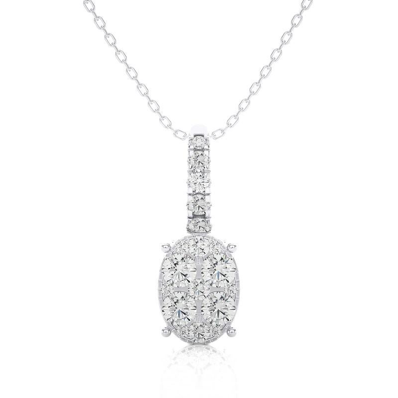 Moonlight Oval Cluster Pendant: 0.5 Carat Diamonds in 18k White Gold For Sale