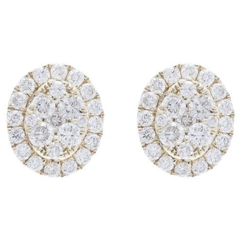 Moonlight Oval Cluster Stud Earrings: 0.36 Carat Diamonds in 14K Yellow Gold