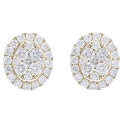 Moonlight Oval Cluster Stud Earrings: 0.36 Carat Diamonds in 14K Yellow Gold
