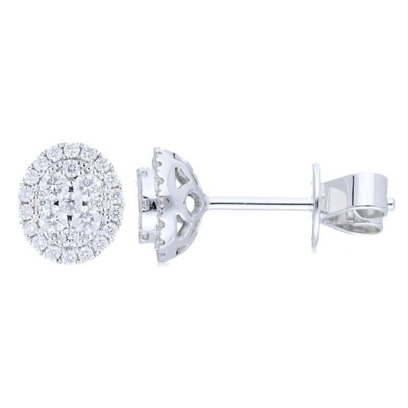 Moderne Clous d'oreilles grappes ovales Moonlight : diamants 0,59 carat en or blanc 14 carats en vente