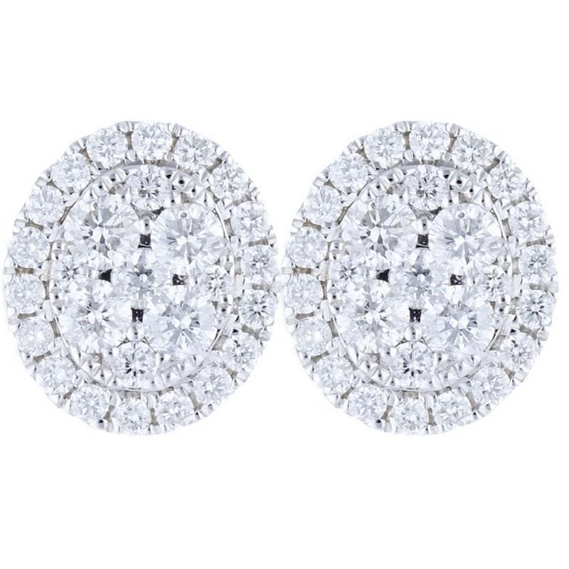 Moonlight Oval Cluster Stud Earrings: 0.59 Carat Diamonds in 14K White Gold