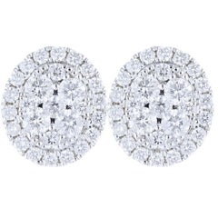 Moonlight Oval Cluster Stud Earrings: 0.59 Carat Diamonds in 14K White Gold