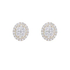 Moonlight Oval Cluster Stud Earrings: 0.59 Carat Diamonds in 14K Yellow Gold