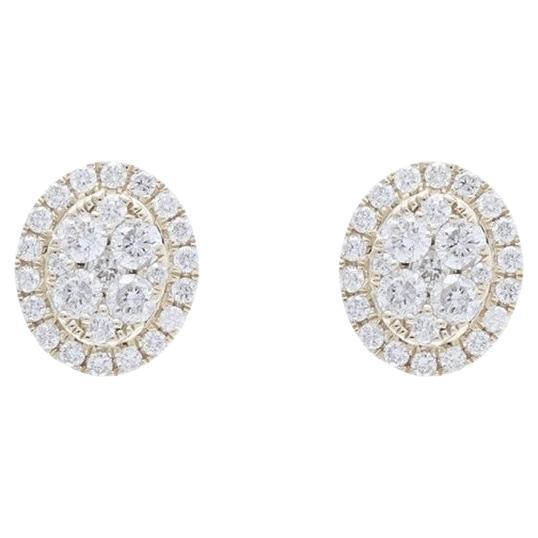 Moonlight Oval Cluster Stud Earrings: 0.59 Carat Diamonds in 14K Yellow Gold For Sale