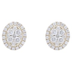 Moonlight Oval Cluster Stud Earrings: 0.59 Carat Diamonds in 14K Yellow Gold