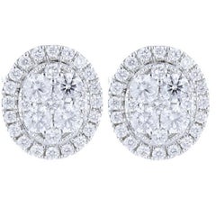 Moonlight Oval Cluster Stud Earrings: 0.81 Carat Diamonds in 14K White Gold