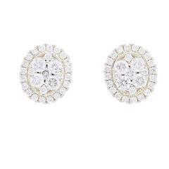 Moonlight Oval Cluster Stud Earrings: 0.81 Carat Diamonds in 14K Yellow Gold