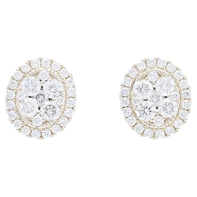 Moonlight Oval Cluster Stud Earrings: 0.81 Carat Diamonds in 14K Yellow Gold For Sale