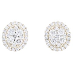 Moonlight Oval Cluster Stud Earrings: 0.81 Carat Diamonds in 14K Yellow Gold