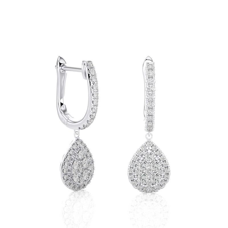 Overview:
These exquisite earrings are a testament to sophistication and artistry, featuring a total of 78 dazzling diamonds with a combined carat weight of 0.75 carats. Expertly set in lustrous 14k white gold which weigh a total of 3.03 grams.