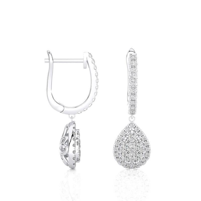 Modern Moonlight Pear Cluster 0.75 ctw Diamond Earrings in 14k White Gold For Sale