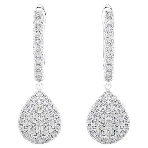 Moonlight Pear Cluster 0.75 ctw Diamond Earrings in 14k White Gold For Sale