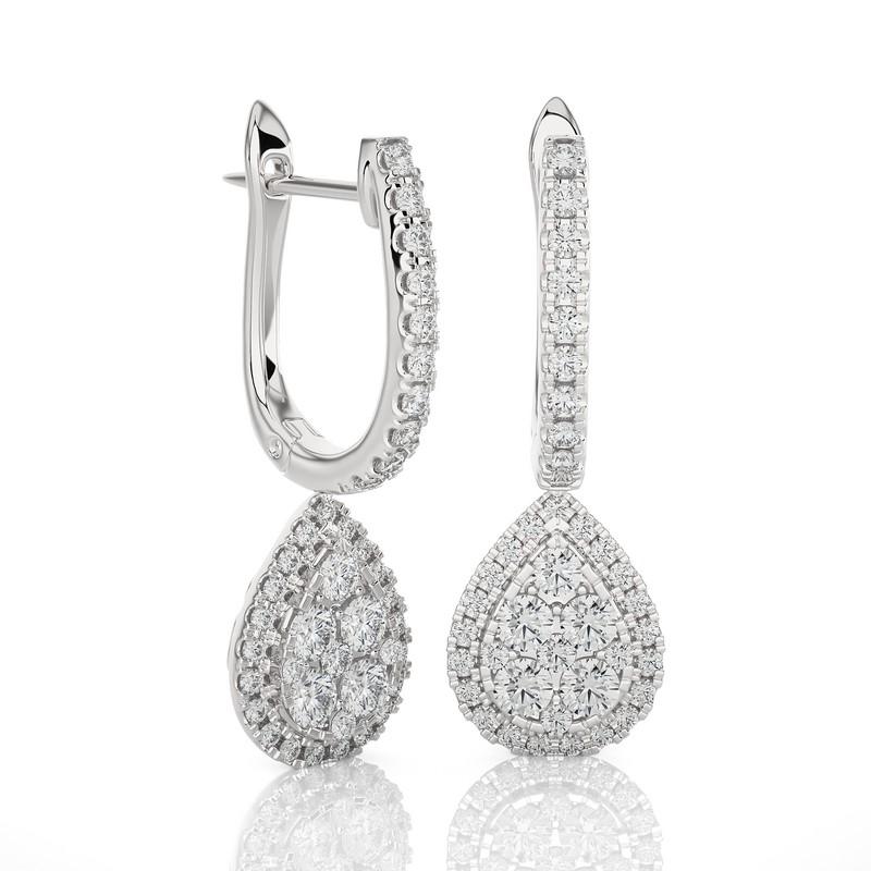Overview:
These exquisite earrings are a testament to sophistication and artistry, featuring a total of 80 dazzling diamonds with a combined carat weight of 1 carats. Expertly set in lustrous 14k white gold which weigh a total of 3.81 grams. Their