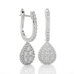Moonlight Pear Cluster 1 ctw Diamond Earrings in 14k White Gold