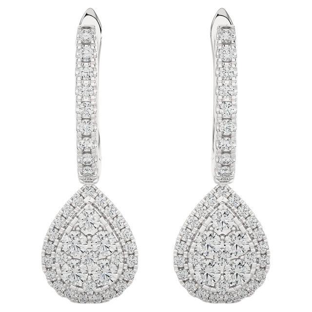 Moonlight Pear Cluster 1 ctw Diamond Earrings in 14k White Gold