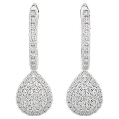 Moonlight Pear Cluster 1 ctw Diamond Earrings in 14k White Gold