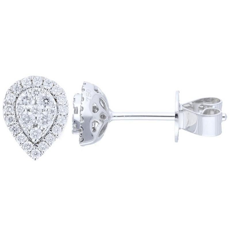 Diamond Total Carat Weight: These charming stud earrings feature a total carat weight of 0.35 carats, showcasing a cluster of 54 round diamonds.

Diamonds: The earrings boast a cluster arrangement of 54 round diamonds, meticulously selected to