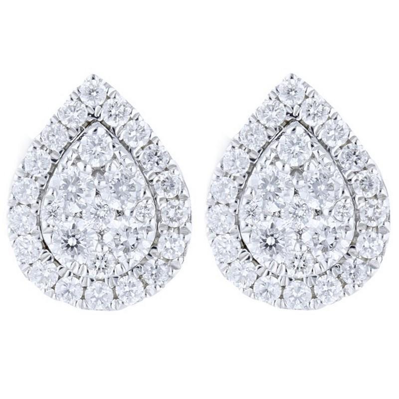 Modern Moonlight Pear Cluster Stud Earrings: 0.35 Carat Diamonds in 14K White Gold For Sale