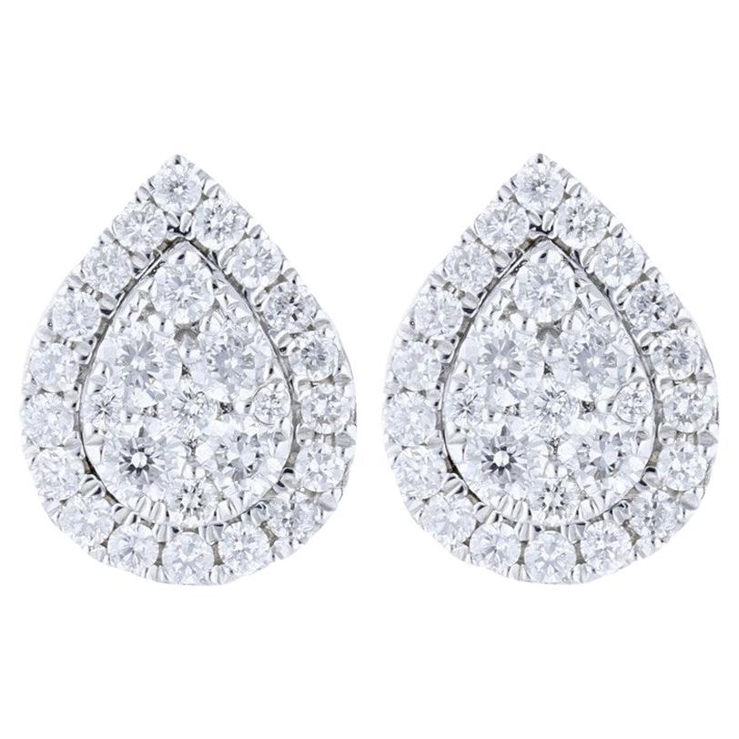 Moonlight Pear Cluster Stud Earrings: 0.35 Carat Diamonds in 14K White Gold For Sale