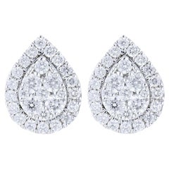 Clous d'oreilles en or blanc 14 carats en forme de poire clair de lune : diamants 0,35 carat