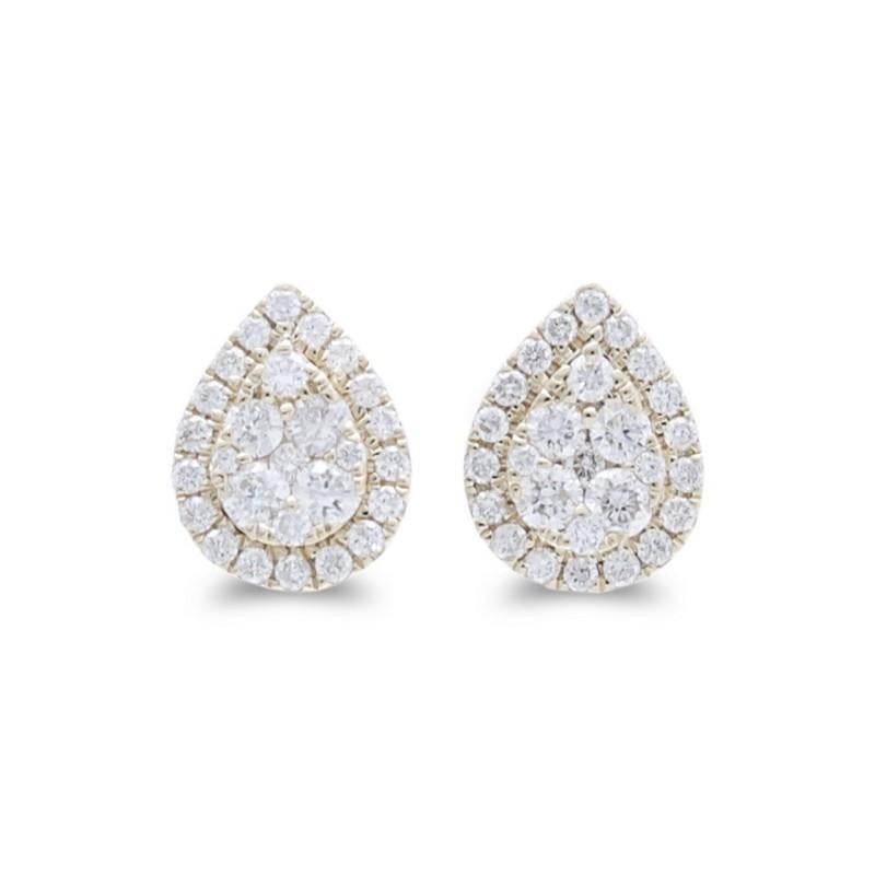 Round Cut Moonlight Pear Cluster Stud Earrings: 0.35 Carat Diamonds in 14K Yellow Gold For Sale