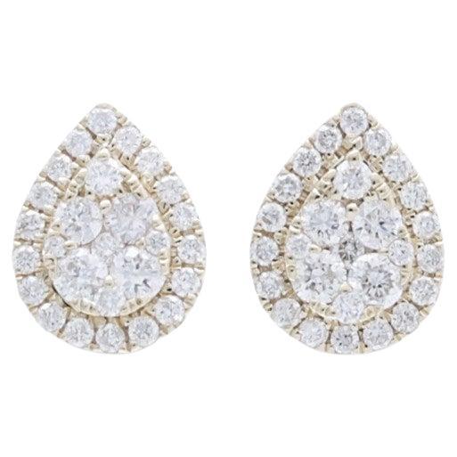 Moonlight Pear Cluster Stud Earrings: 0.35 Carat Diamonds in 14K Yellow Gold For Sale