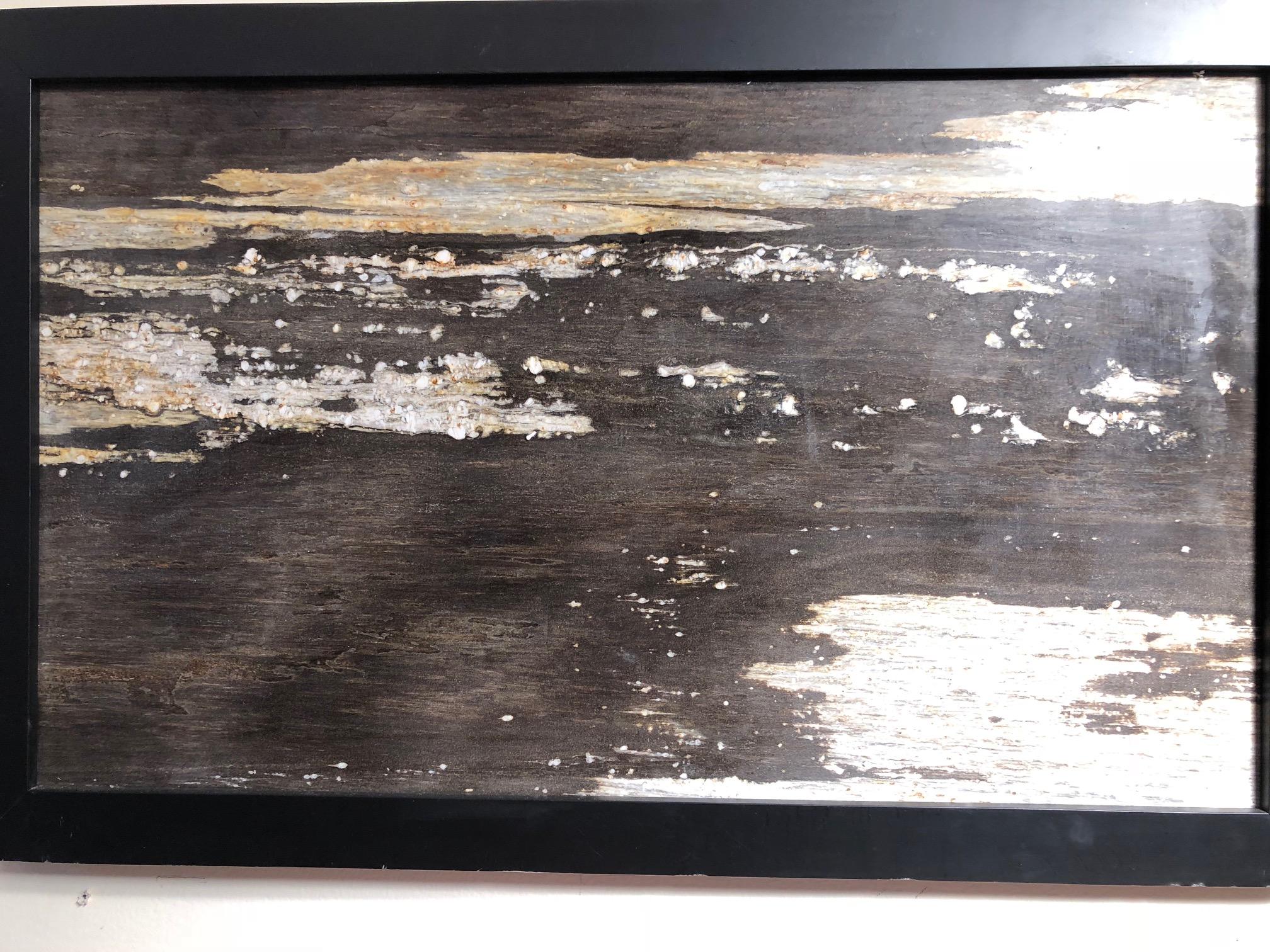 Extraordinary Natural work, one of a kind. Custom framed.

This Chinese extraordinary natural stone painting of a moon light reflection on water could remind us of a similar and unique evening sea coast experience in our lives. The powerful and