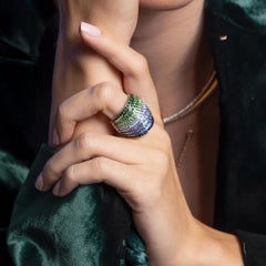 Moonlight Ring in 18ct White Gold with Tsavorites & Sapphires Towards the Star