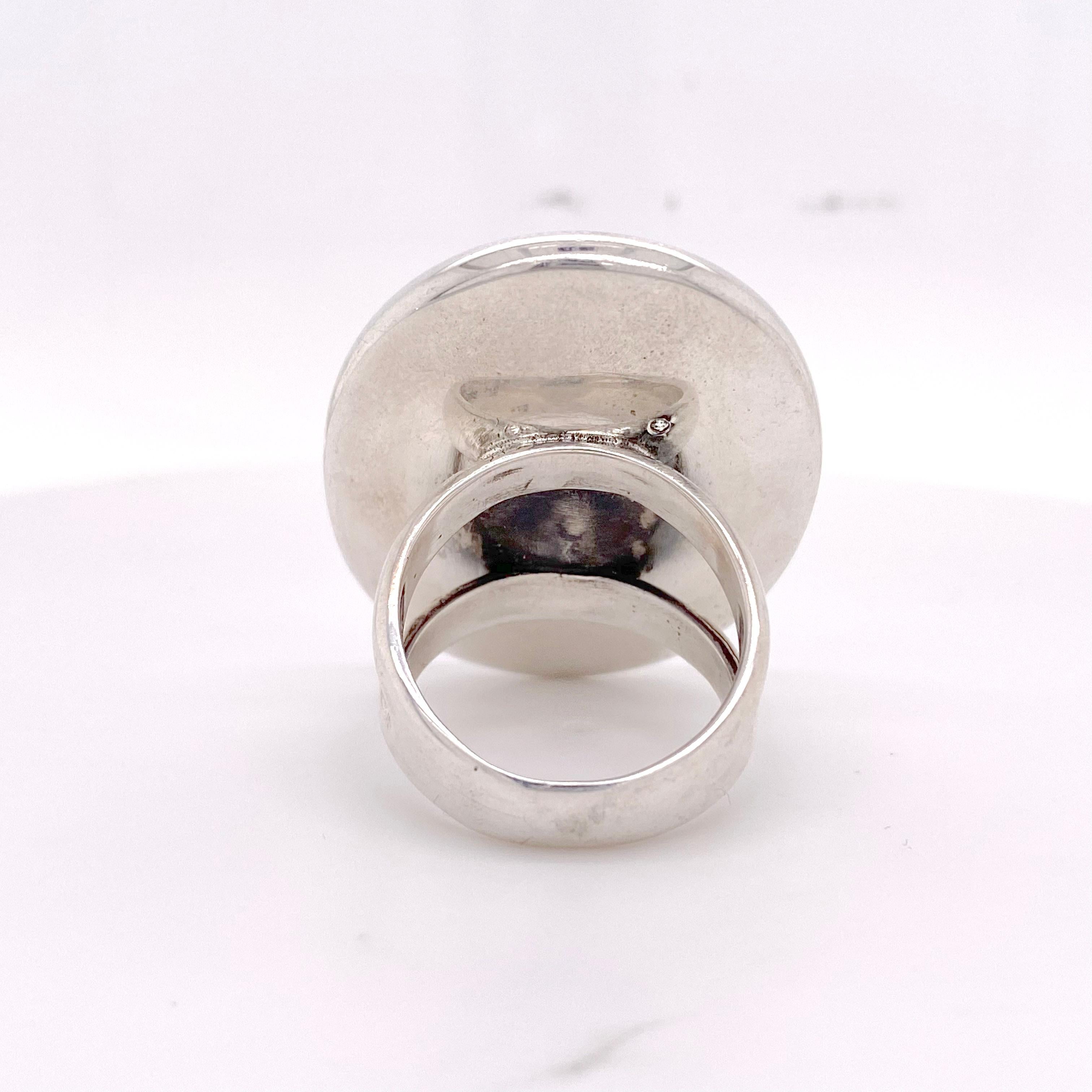 Women's Moonlight Ring w Bird on Tree Branch, Art Deco Style Ring with Diamond Pearl