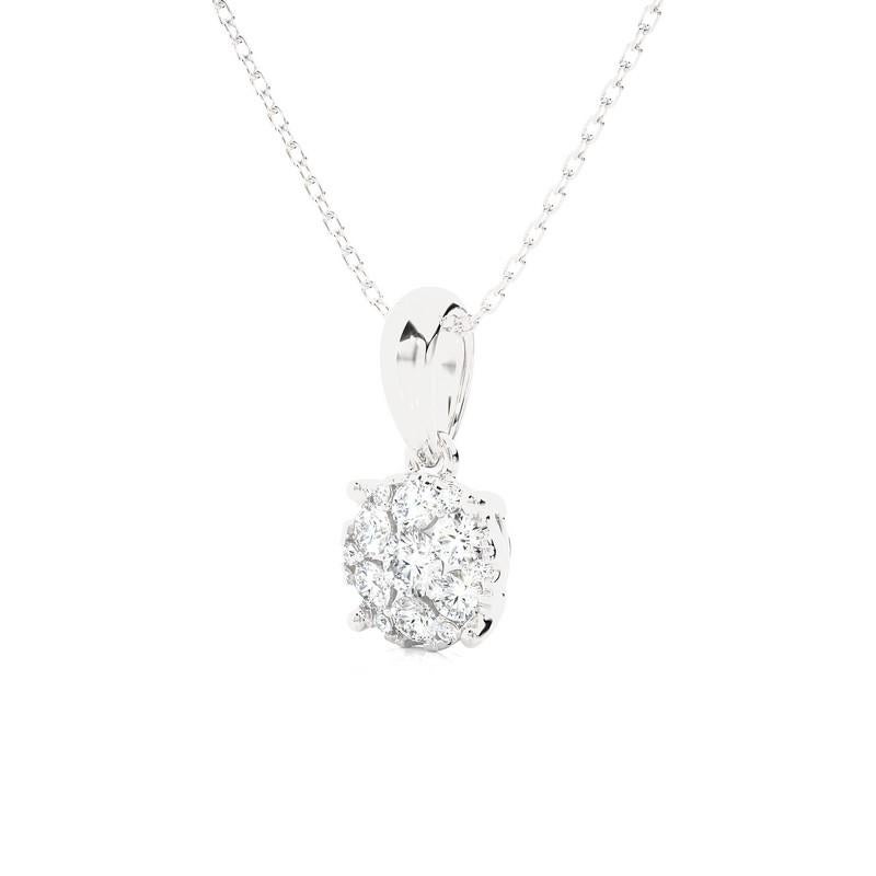 Round Cut Moonlight Round Cluster Diamond Pendant: 0.27 Carat Diamonds in 14k White Gold For Sale