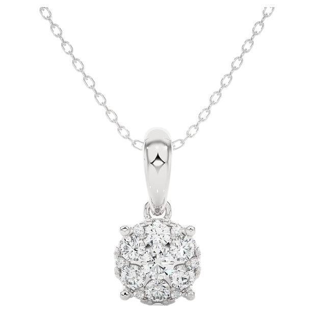 Moonlight Round Cluster Diamond Pendant: 0.27 Carat Diamonds in 14k White Gold For Sale