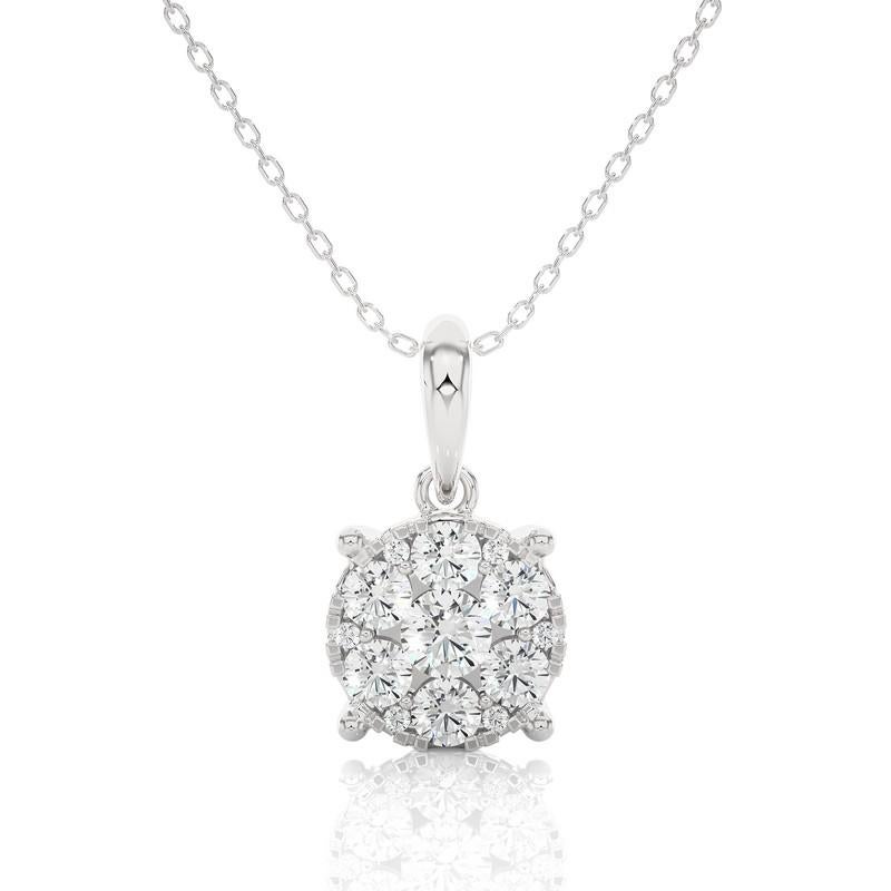Round Cut Moonlight Round Cluster Diamond Pendant: 0.5 Carat Diamonds in 14k White Gold For Sale