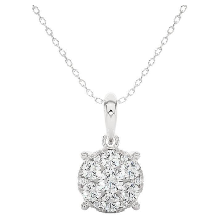 Ciondolo con diamanti tondi a grappolo Moonlight: Diamanti da 0,5 carati in oro bianco 14k