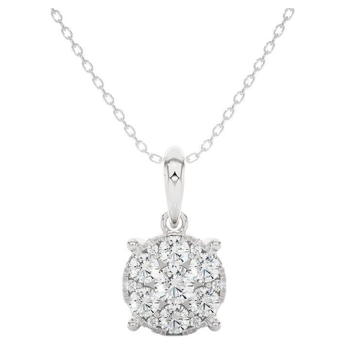 Moonlight Round Cluster Diamond Pendant: 0.5 Carat Diamonds in 14k White Gold