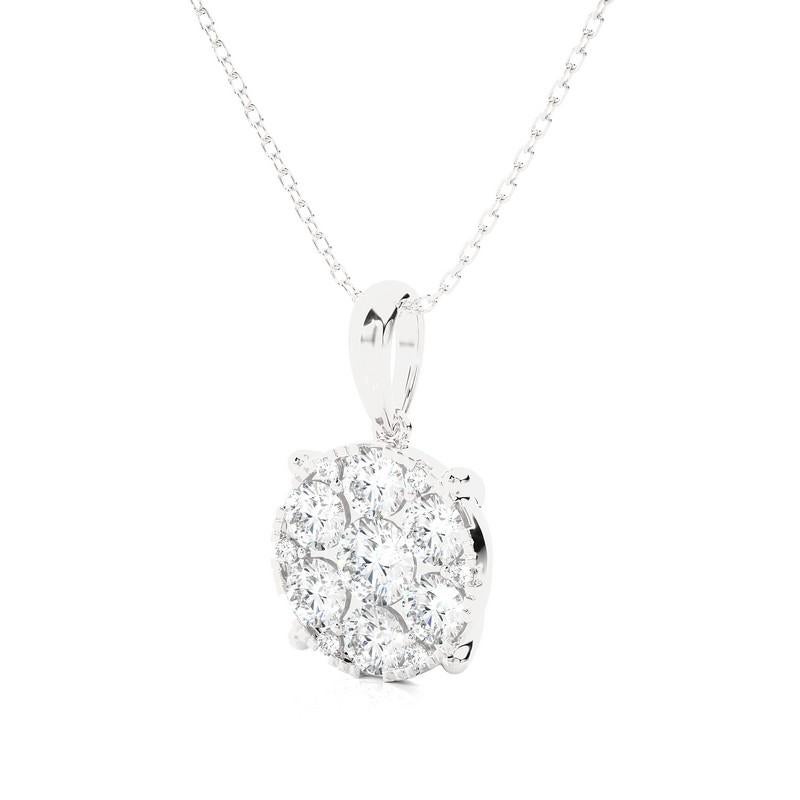 Modern Moonlight Round Cluster Diamond Pendant: 1 Carat Diamonds in 14k White Gold For Sale