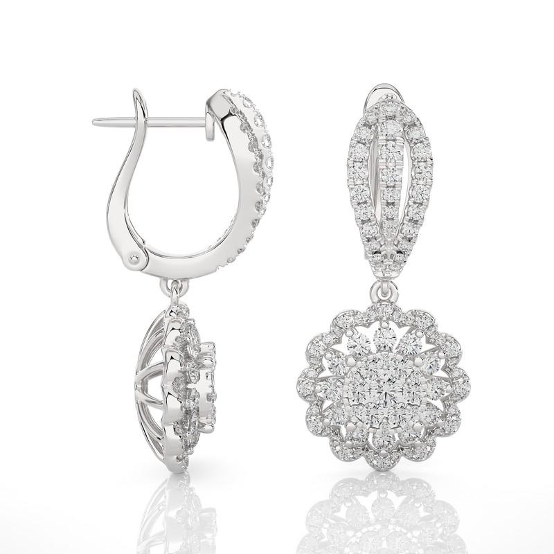 Taille ronde Boucles d'oreilles grappe rondes Moonlight : diamant de 1,2 carat en or blanc 14 carats en vente