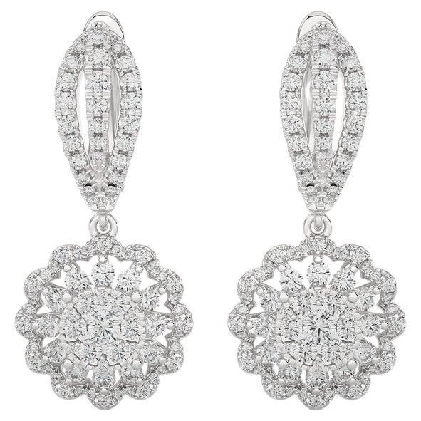 Moonlight Round Cluster Earring: 1.2 Carat Diamond in 14K White Gold For Sale