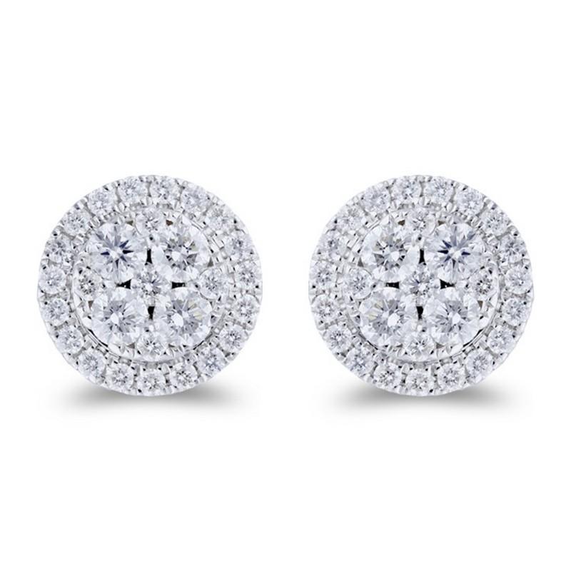 Modern Moonlight Round Cluster Earring Stud: 0.8 Carat Diamonds in 14K White Gold For Sale
