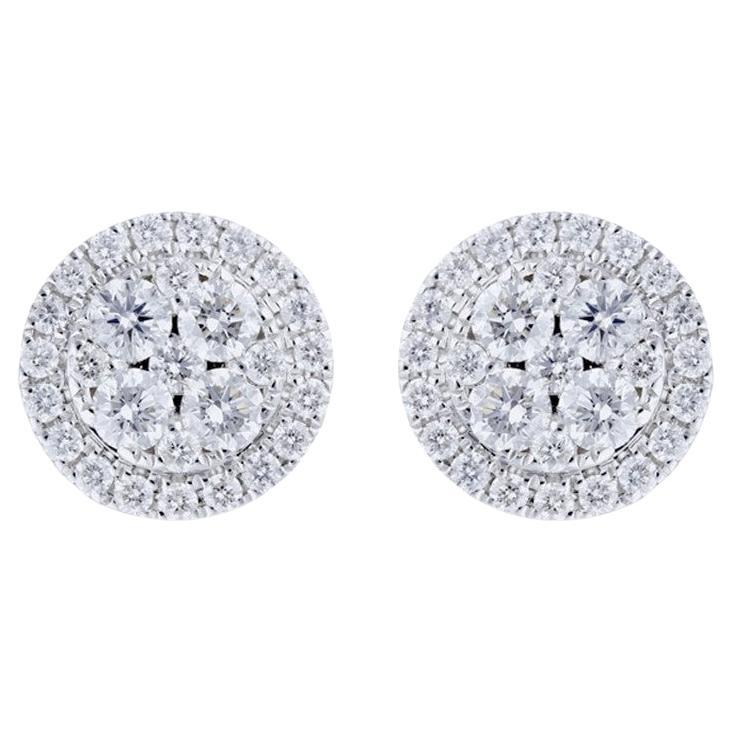 Moonlight Round Cluster Earring Stud: 0.8 Carat Diamonds in 14K White Gold For Sale